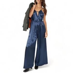 Free People Kate Navy Blue Sleeveless Wide Leg Jumpsuit w/ Pockets Size XS